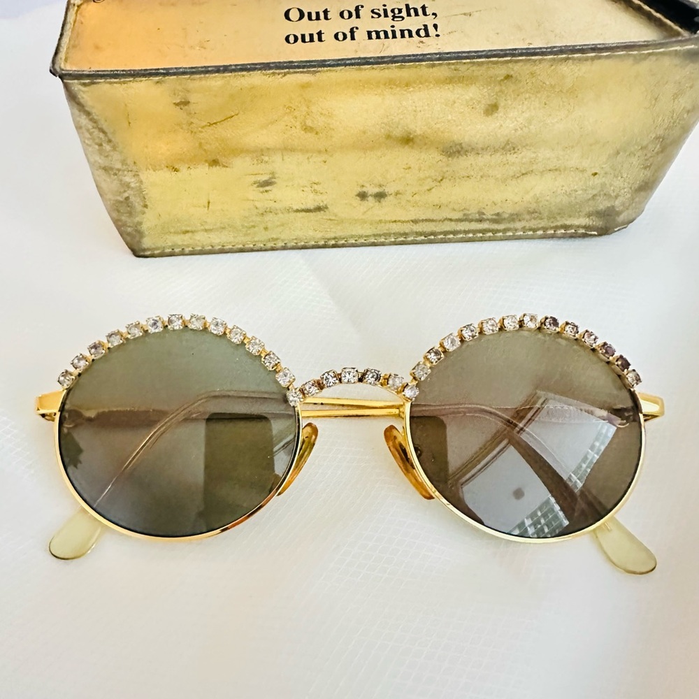 Rare Moschino Vintage Gold Round Rhinestone Sunglasses - Vintage Glam - Picture 8 of 13